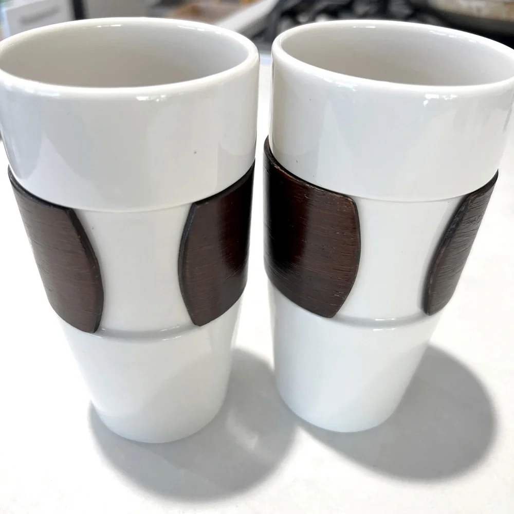 Starbucks Ceramic Mug Pair with Wood Cuff - Picture 2 of 5